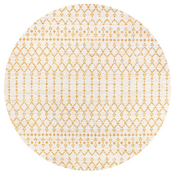 Ourika Moroccan Geometric Textured Weave Indoor/outdoor Round Rug
